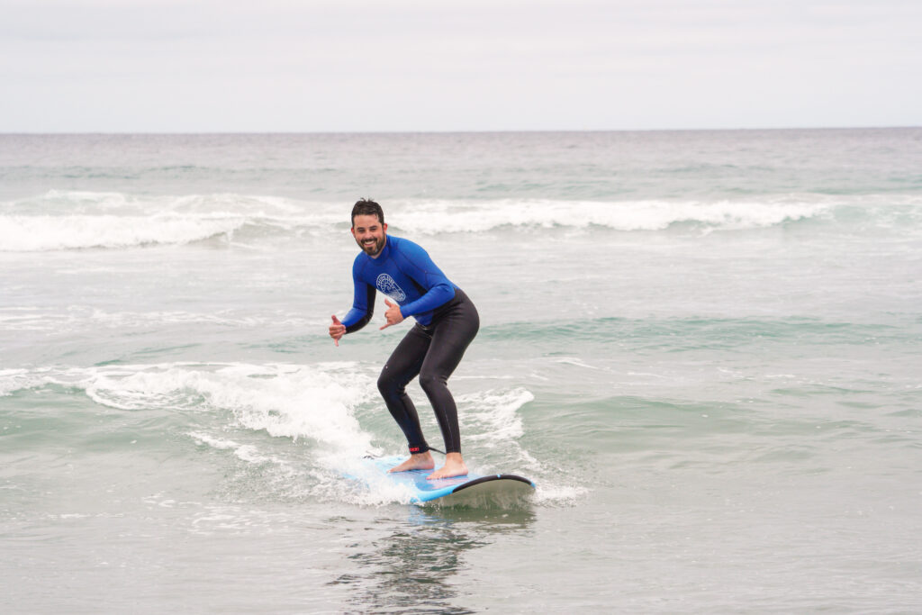 A student having fun and surfing